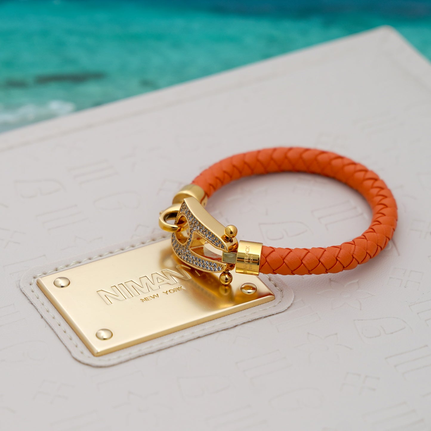 Orange Leather Gold Hardware diamond