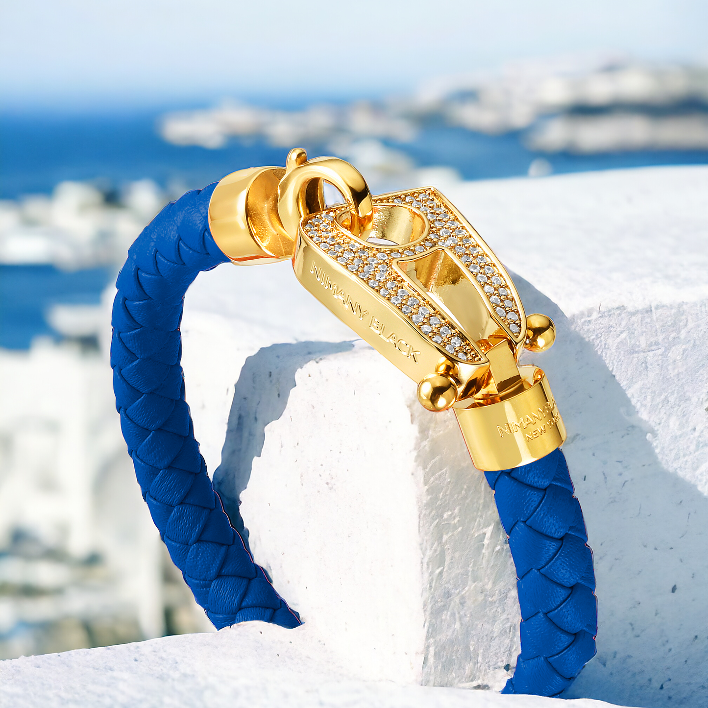 Blue Leather Gold Hardware diamond